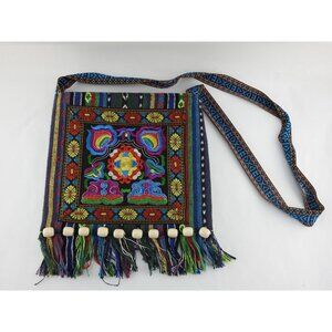 Boho Ethnic Embroidered Crossbody Bag Festival Hippie Purse Fringe Strap Tribal